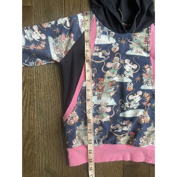 Hooded Sweatshirt Girls XS Handmade Nutcracker Mouse Print Pink Trim Pullover - Picture 7 of 8